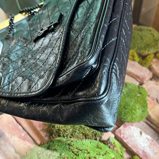 SAINT LAURENT Niki Medium Crinkled Calfskin Matelassé Monogram Chain Shoulder Bag