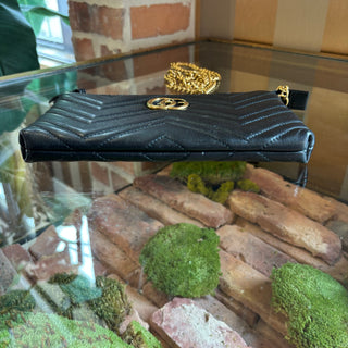 GUCCI Black GG Marmont Matelasse Mini Wallet on Chain