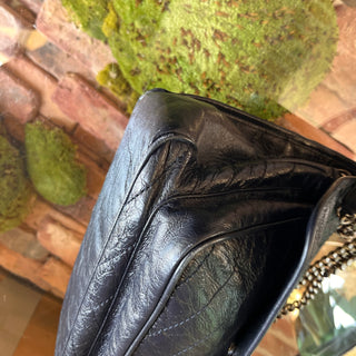 SAINT LAURENT Niki Medium Blue Crinkled Leather Monogram Shoulder Bag