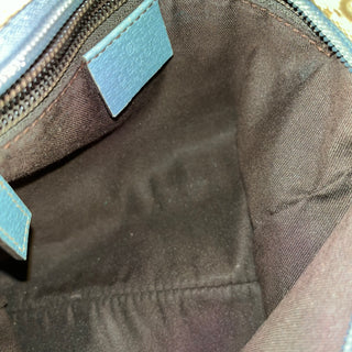 GUCCI Small Beige Blue GG Canvas Web Strap Zip Messenger Crossbody Bag