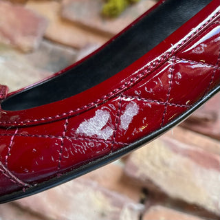 BURBERRY Burgundy Quilted Patent Leather Flats SZ 38.5