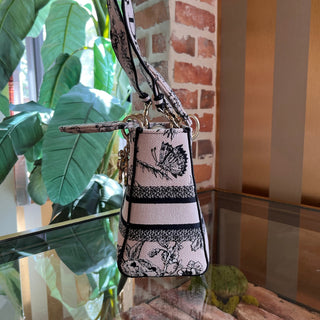 DIOR Lady D-Lite Medium Pink Canvas Embroidered Jardin Botanique Tote