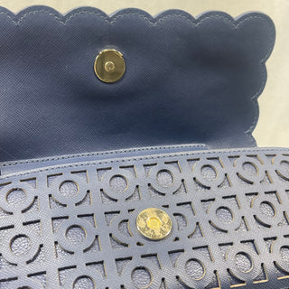 TORY BURCH Navy Blue Versus Laser Cut Scalloped Wallet On Chain