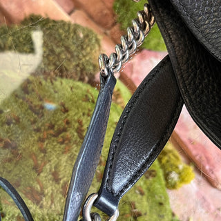GUCCI Soho Studded Black Pebbled Calfskin Leather Chain Tote Bag