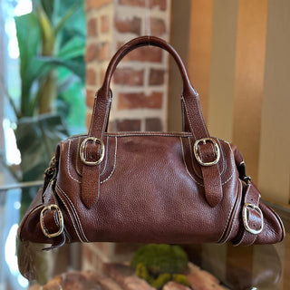 BURBERRY Brown Grained Leather Satchel Bag