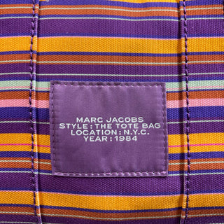 MARC JACOBS The Traveler Tote Bag Small Purple Multicolor Cotton Canvas Striped Tote