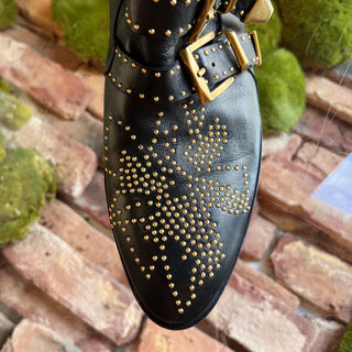 CHLOÉ Studded Gold/Black Leather Booties SZ 38.5 (US 8.5)