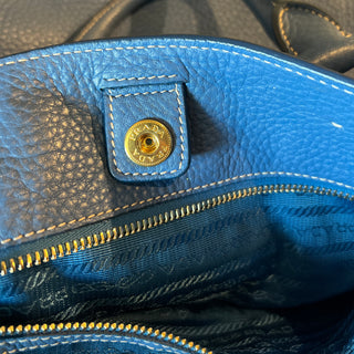 PRADA Blue Vitello Daino Leather Tote
