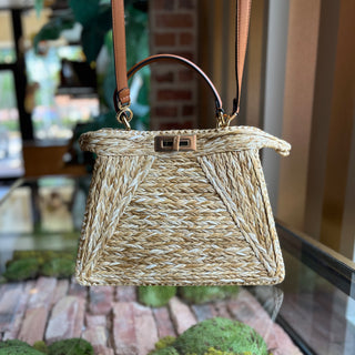 FENDI Petite Peekaboo ISeeU Woven Straw Top Handle Bag