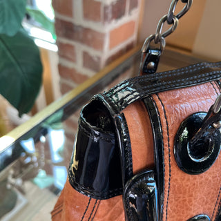FENDI B Bag Osso Tan Nappa Patent Shoulder Bag