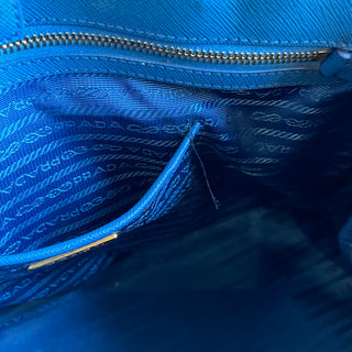 PRADA Double Zip Jeux Blue Lux Saffiano Leather Tote Bag