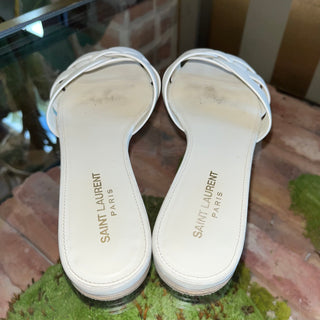 SAINT LAURENT Tribute White Leather Sandals SZ 39