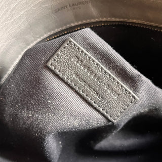 SAINT LAURENT Medium Niki Grey Quilted Crinkled Leather Shoulder Bag