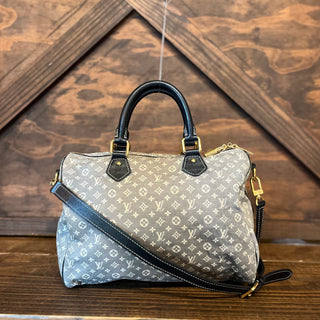 LOUIS VUITTON Speedy Bandouliere Blue Monogram Mini Lin Canvas Satchel