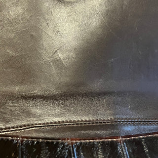 DOLCE & GABBANA Vintage Brown Striped Patent Leather Top Handle Bag