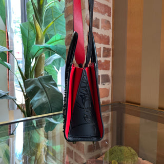 CHRISTIAN LOUBOUTIN Paloma Mini Loubinthesky Black Grained Calf Leather Spikes Top Handle Bag
