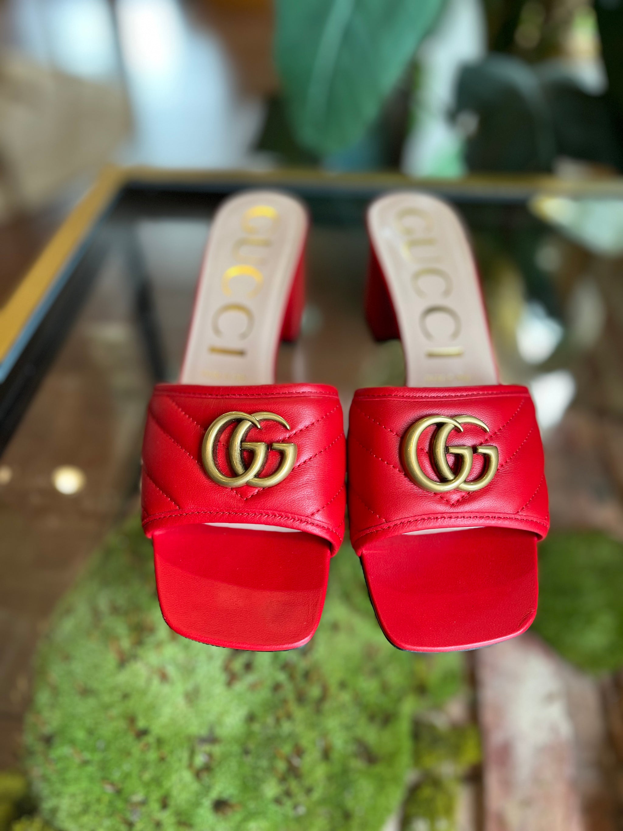 Red gucci online mules