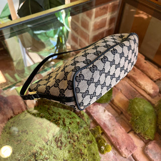 GUCCI GG Web Boat Pochette Canvas Hand Bag