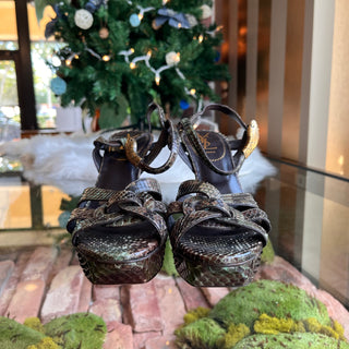 SAINT LAURENT Tribute Brown Snakeskin Platform Heels SZ38(8US)