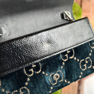 GUCCI Super Mini Dionysus Dark Blue GG Embossed Velvet Shoulder Bag