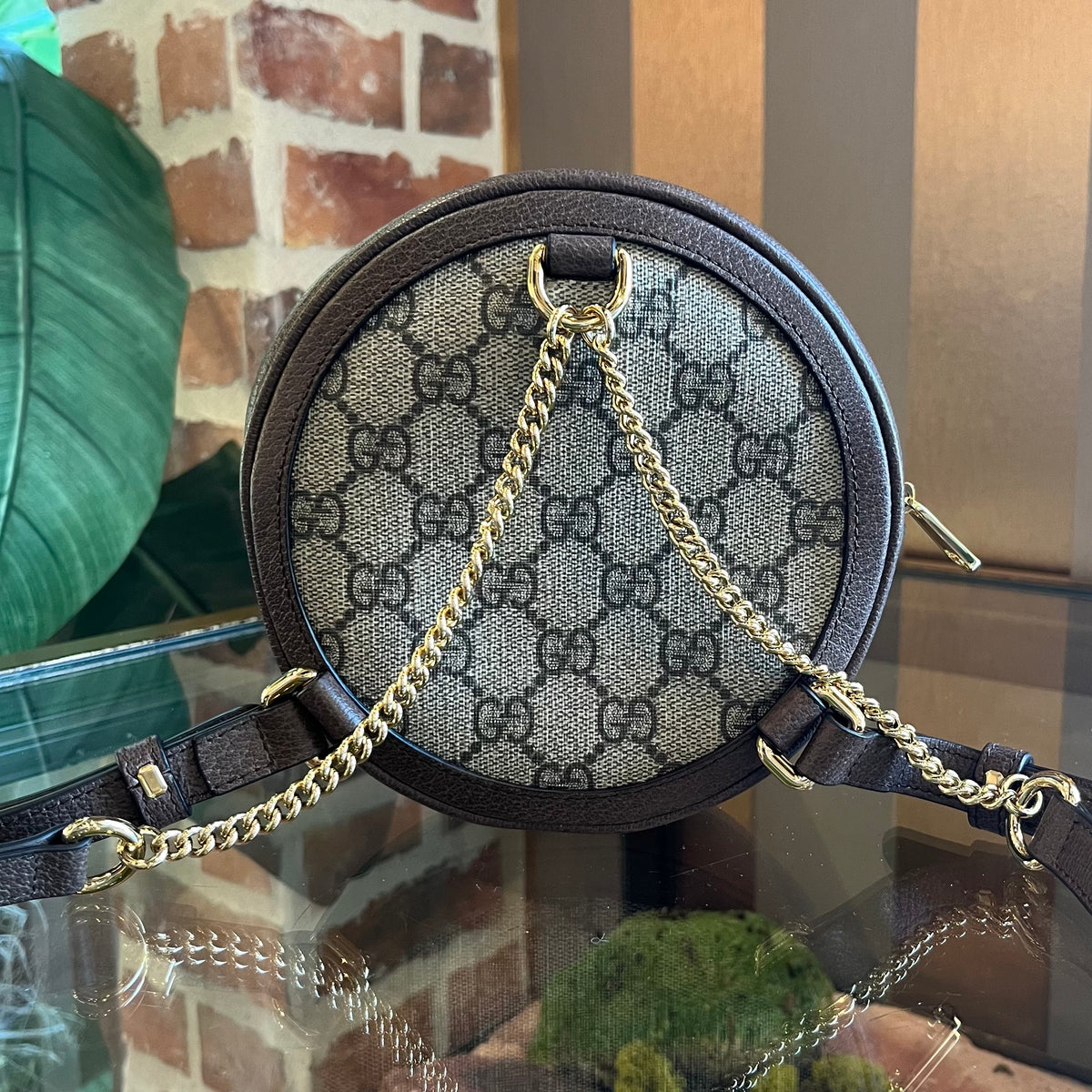 Gucci Beige GG Supreme Striped Web Ophidia Round Backpack
