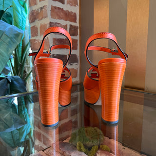 GUCCI Soho GG Orange Leather Platform Heels SZ 40 (US 10)