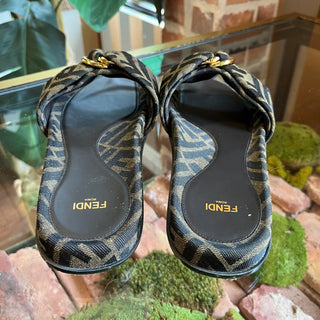 FENDI FF Jacquard Flat Slides SZ 38.5