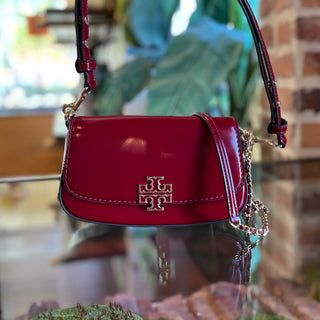 TORY BURCH Britten Red Smooth Glazed Leather Crossbody