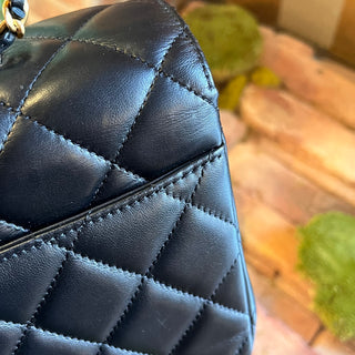 CHANEL Twist Flap Black Lambskin Metal Quilted Chain Top Handle Bag