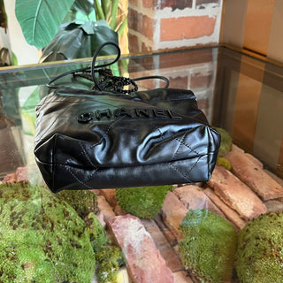 CHANEL 22 Mini Black Shiny Calfskin Tote Bag