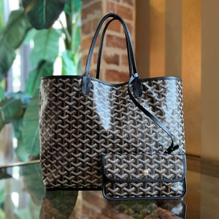 GOYARD Anjou PM Black Chevron Print Coated Canvas Reversible Tote Bag