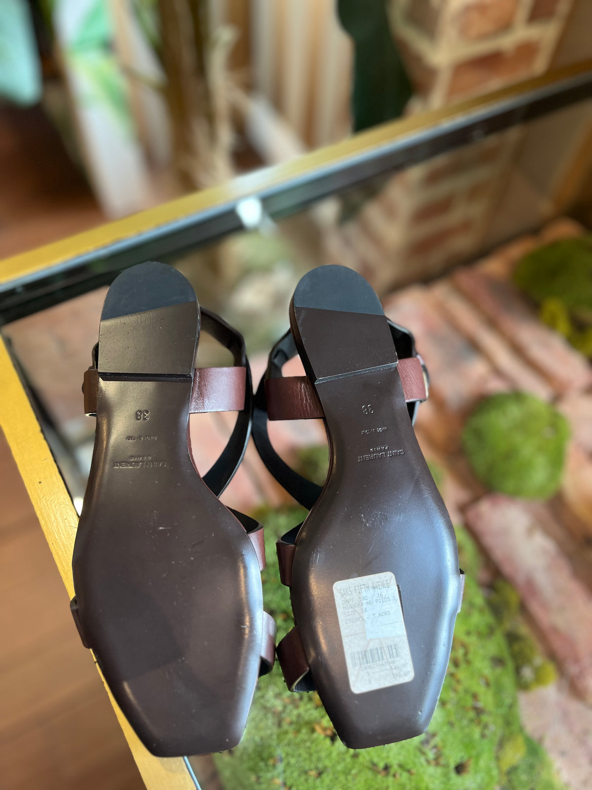 SAINT LAURENT Brown Leather Strappy Sandals Size 38