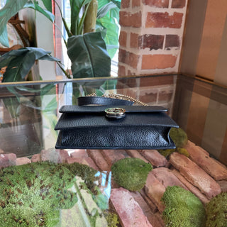 GUCCI Interlocking G Black Pebbled Leather Wallet on Chain