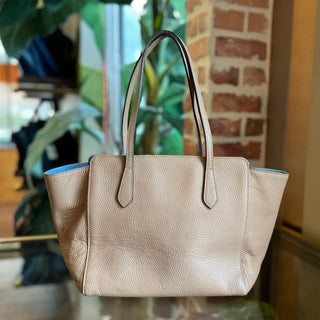 GUCCI Swing Small Beige Blue Pebbled Calfskin Leather Tote Bag