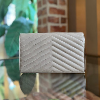 SAINT LAURENT Cassandre Beige Grain de Poudre Leather Wallet on Chain Bag