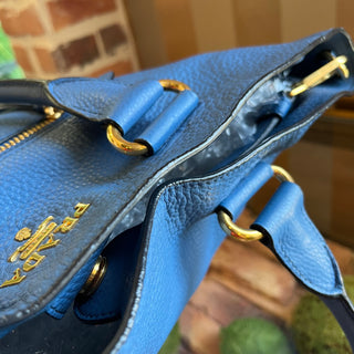 PRADA Blue Vitello Daino Leather Tote