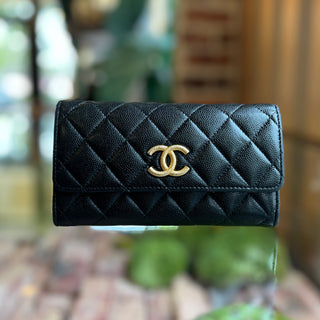 CHANEL CC Black Caviar Leather Wallet
