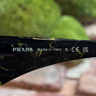 PRADA SPR20Z Black Marble Acetate Oval Eye Sunglasses