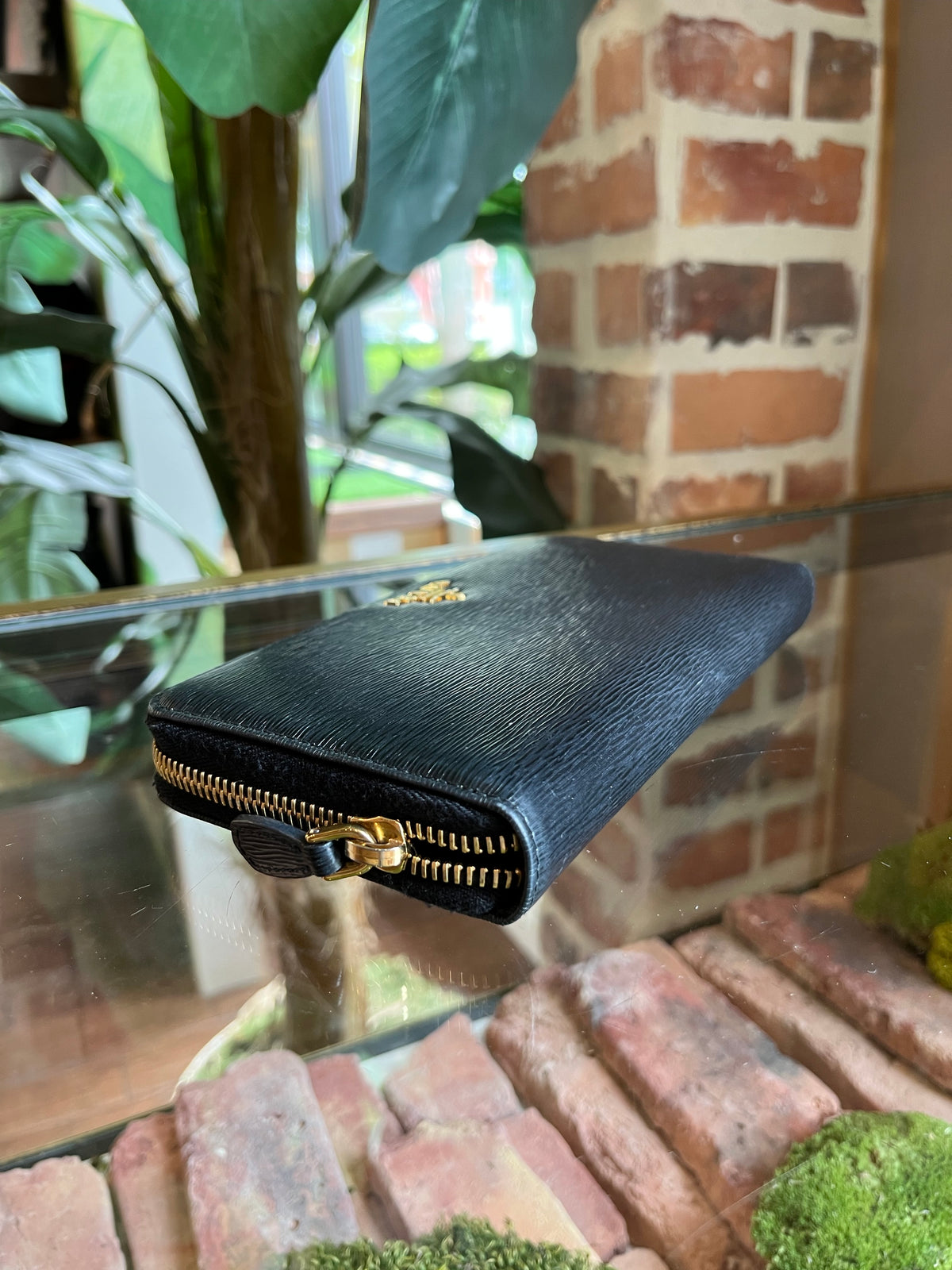 PRADA Black Leather Continental Zip Around Wallet