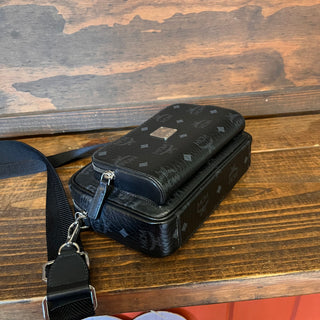 MCM Black Visetos Monogram Canvas Camera Crossbody Bag