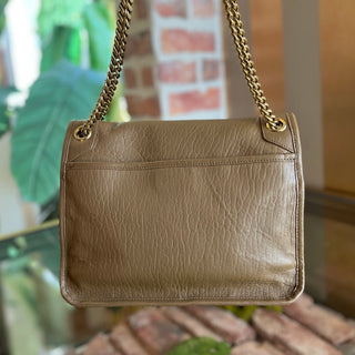 SAINT LAURENT Brown Grained Lambskin Leather Niki Shoulder bag