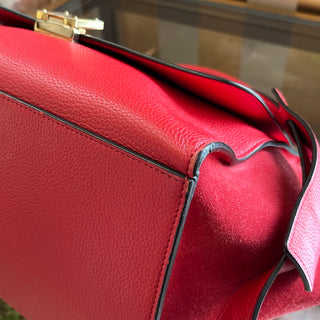 CELINE Small Trapeze Red Pebbled Calfskin Suede Leather Tote Bag