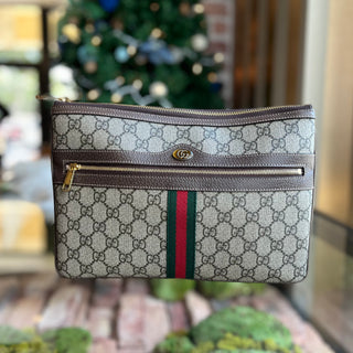 GUCCI Ophidia Zip Large GG Coated Canvas Clutch