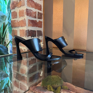 VERSACE Medusa Black Strappy Leather Heels SZ 35 (US 5)
