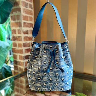 MCM Denim Visetos Dessau Bucket Bag
