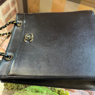 CHANEL Black Vintage Chain Leather Tote Bag