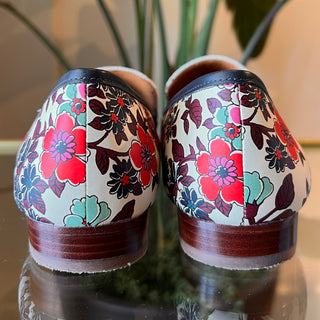 TORY BURCH Jessa Navy Tea Rose Floral Leather Loafers