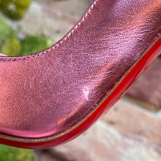 LOUBOUTIN Hot Chick Pink Metallic Leather Heels SZ 38.5 (US 8.5)