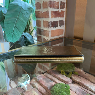 SAINT LAURENT Belle De Jour Large Gold Metallic Calfskin Monogram Clutch
