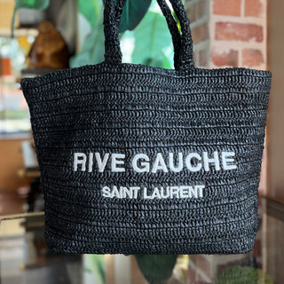 SAINT LAURENT Rive Gauche Black Raffia Beach Tote